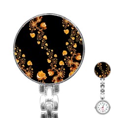 Abstract Gold Yellow Roses On Black Stainless Steel Nurses Watch by SpinnyChairDesigns