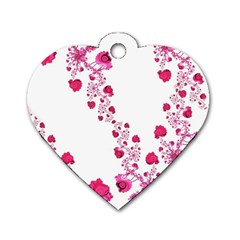 Abstract Pink Roses On White Dog Tag Heart (two Sides) by SpinnyChairDesigns