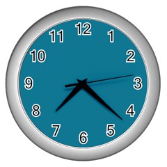 Mosaic Blue Pantone Solid Color Wall Clock (silver) by FlagGallery