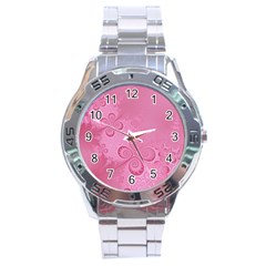 Pink Intricate Swirls Pattern Stainless Steel Analogue Watch