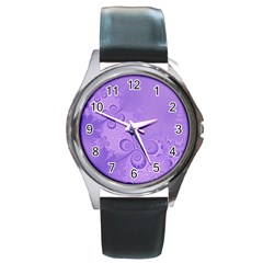 Purple Intricate Swirls Pattern Round Metal Watch by SpinnyChairDesigns