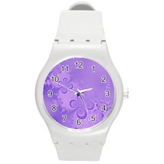 Purple Intricate Swirls Pattern Round Plastic Sport Watch (m) by SpinnyChairDesigns