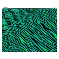 Black And Green Abstract Stripes Pattern Cosmetic Bag (xxxl) by SpinnyChairDesigns