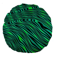 Black And Green Abstract Stripes Pattern Large 18  Premium Round Cushions by SpinnyChairDesigns