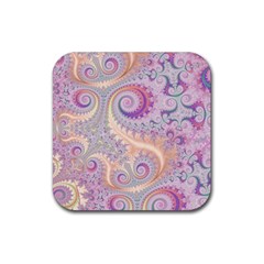 Pastel Pink Intricate Swirls Spirals  Rubber Coaster (square)  by SpinnyChairDesigns