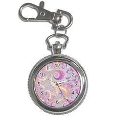 Pastel Pink Intricate Swirls Spirals  Key Chain Watches by SpinnyChairDesigns