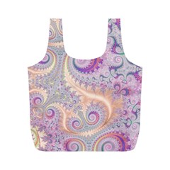 Pastel Pink Intricate Swirls Spirals  Full Print Recycle Bag (m) by SpinnyChairDesigns