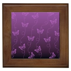 Purple Butterflies Pattern Framed Tile by SpinnyChairDesigns