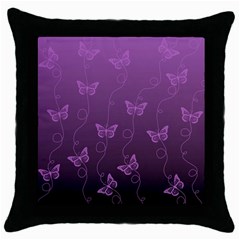 Purple Butterflies Pattern Throw Pillow Case (black) by SpinnyChairDesigns