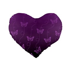 Purple Butterflies Pattern Standard 16  Premium Heart Shape Cushions