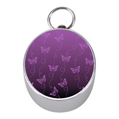 Purple Butterflies Pattern Mini Silver Compasses by SpinnyChairDesigns