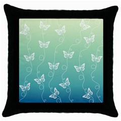 White Butterflies On Blue And Light Green Throw Pillow Case (black) by SpinnyChairDesigns