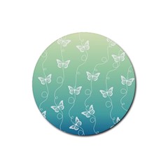 White Butterflies On Blue And Light Green Rubber Coaster (round)  by SpinnyChairDesigns