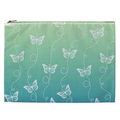 White Butterflies On Blue And Light Green Cosmetic Bag (xxl) by SpinnyChairDesigns