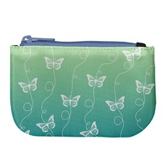 White Butterflies On Blue And Light Green Large Coin Purse by SpinnyChairDesigns