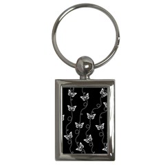 Black And White Butterfly Pattern Key Chain (rectangle) by SpinnyChairDesigns