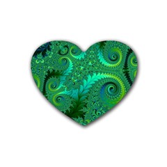 Green Floral Fern Swirls And Spirals Heart Coaster (4 Pack)  by SpinnyChairDesigns