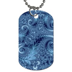 Blue Floral Fern Swirls And Spirals  Dog Tag (one Side) by SpinnyChairDesigns