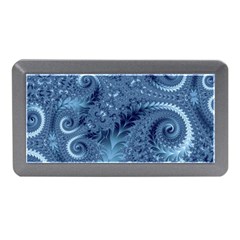 Blue Floral Fern Swirls And Spirals  Memory Card Reader (mini) by SpinnyChairDesigns