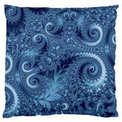 Blue Floral Fern Swirls And Spirals  Large Flano Cushion Case (two Sides) by SpinnyChairDesigns