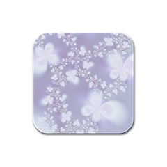 Pale Violet And White Floral Pattern Rubber Square Coaster (4 Pack)  by SpinnyChairDesigns