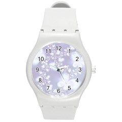 Pale Violet And White Floral Pattern Round Plastic Sport Watch (m) by SpinnyChairDesigns