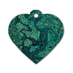 Dark Green Marbled Texture Dog Tag Heart (one Side) by SpinnyChairDesigns