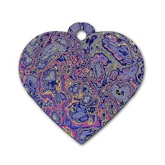 Colorful Marbled Paint Texture Dog Tag Heart (two Sides) by SpinnyChairDesigns