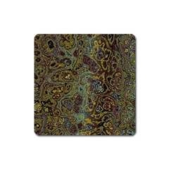 Dark Brown Gold Abstract Marble Texture Square Magnet by SpinnyChairDesigns