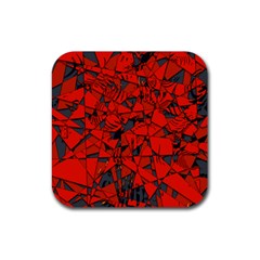 Red Grey Abstract Grunge Pattern Rubber Coaster (square)  by SpinnyChairDesigns