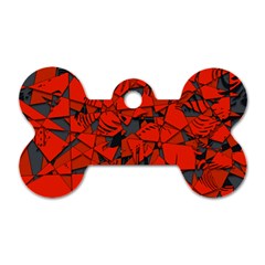 Red Grey Abstract Grunge Pattern Dog Tag Bone (one Side) by SpinnyChairDesigns