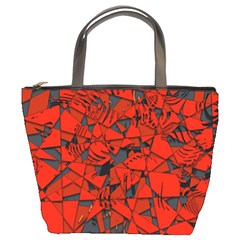 Red Grey Abstract Grunge Pattern Bucket Bag by SpinnyChairDesigns