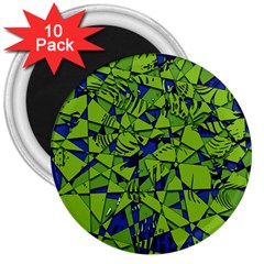 Green Blue Abstract Grunge Pattern 3  Magnets (10 Pack)  by SpinnyChairDesigns