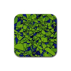 Green Blue Abstract Grunge Pattern Rubber Coaster (square)  by SpinnyChairDesigns