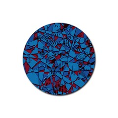 Red Blue Abstract Grunge Pattern Rubber Coaster (round)  by SpinnyChairDesigns