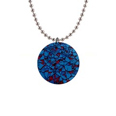 Red Blue Abstract Grunge Pattern 1  Button Necklace