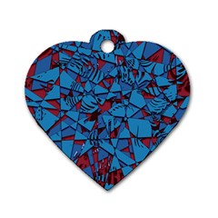 Red Blue Abstract Grunge Pattern Dog Tag Heart (two Sides) by SpinnyChairDesigns