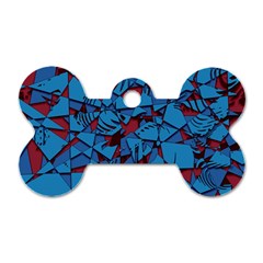 Red Blue Abstract Grunge Pattern Dog Tag Bone (One Side)