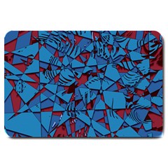 Red Blue Abstract Grunge Pattern Large Doormat  by SpinnyChairDesigns