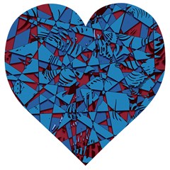 Red Blue Abstract Grunge Pattern Wooden Puzzle Heart by SpinnyChairDesigns