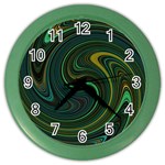 Dark Green Swirls Color Wall Clock Front