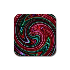 Red Green Swirls Rubber Coaster (square)  by SpinnyChairDesigns