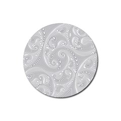 White Abstract Paisley Pattern Rubber Round Coaster (4 Pack)  by SpinnyChairDesigns