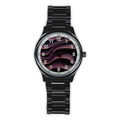 Dark Purple And Black Swoosh Stainless Steel Round Watch by SpinnyChairDesigns