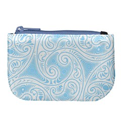 Light Blue And White Abstract Paisley Large Coin Purse by SpinnyChairDesigns