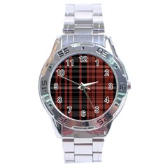 Black And Red Striped Plaid Stainless Steel Analogue Watch