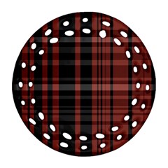 Black And Red Striped Plaid Round Filigree Ornament (two Sides) by SpinnyChairDesigns