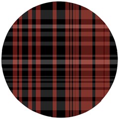 Black And Red Striped Plaid Wooden Puzzle Round by SpinnyChairDesigns