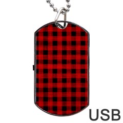 Grunge Red Black Buffalo Plaid Dog Tag Usb Flash (one Side) by SpinnyChairDesigns