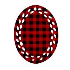 Grunge Red Black Buffalo Plaid Oval Filigree Ornament (two Sides) by SpinnyChairDesigns